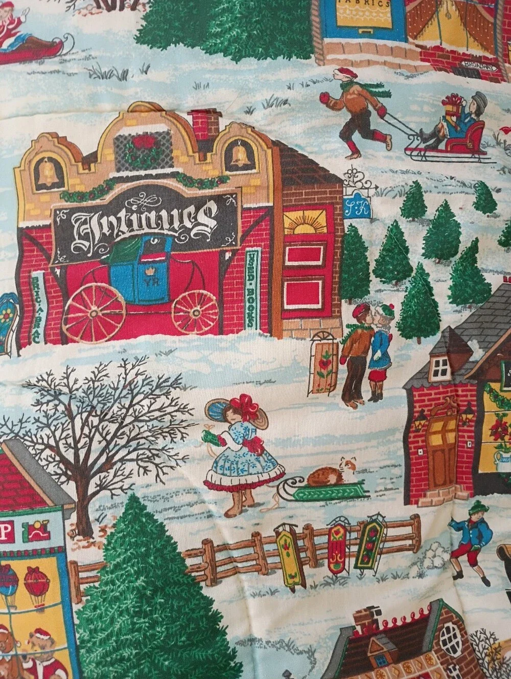 Vintage JC Penney Christmas Village Holiday Winter Fest Quilt Twin Comforter 80s